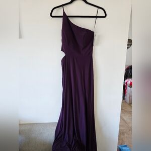 NWT jump apparel Elegant Purple One-Shoulder cutout slit Dress